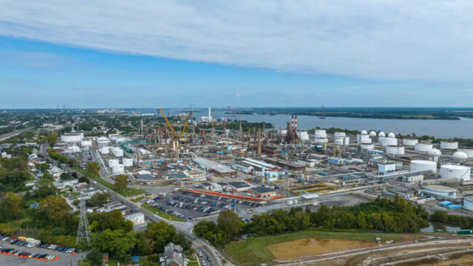 Aerial view of Trainer, PA and the Delaware River waterfront